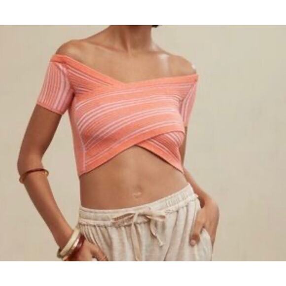 Aerie Size Large Reversible Off the Shoulder Cropped Sweater Ribbed Orange - Picture 5 of 11